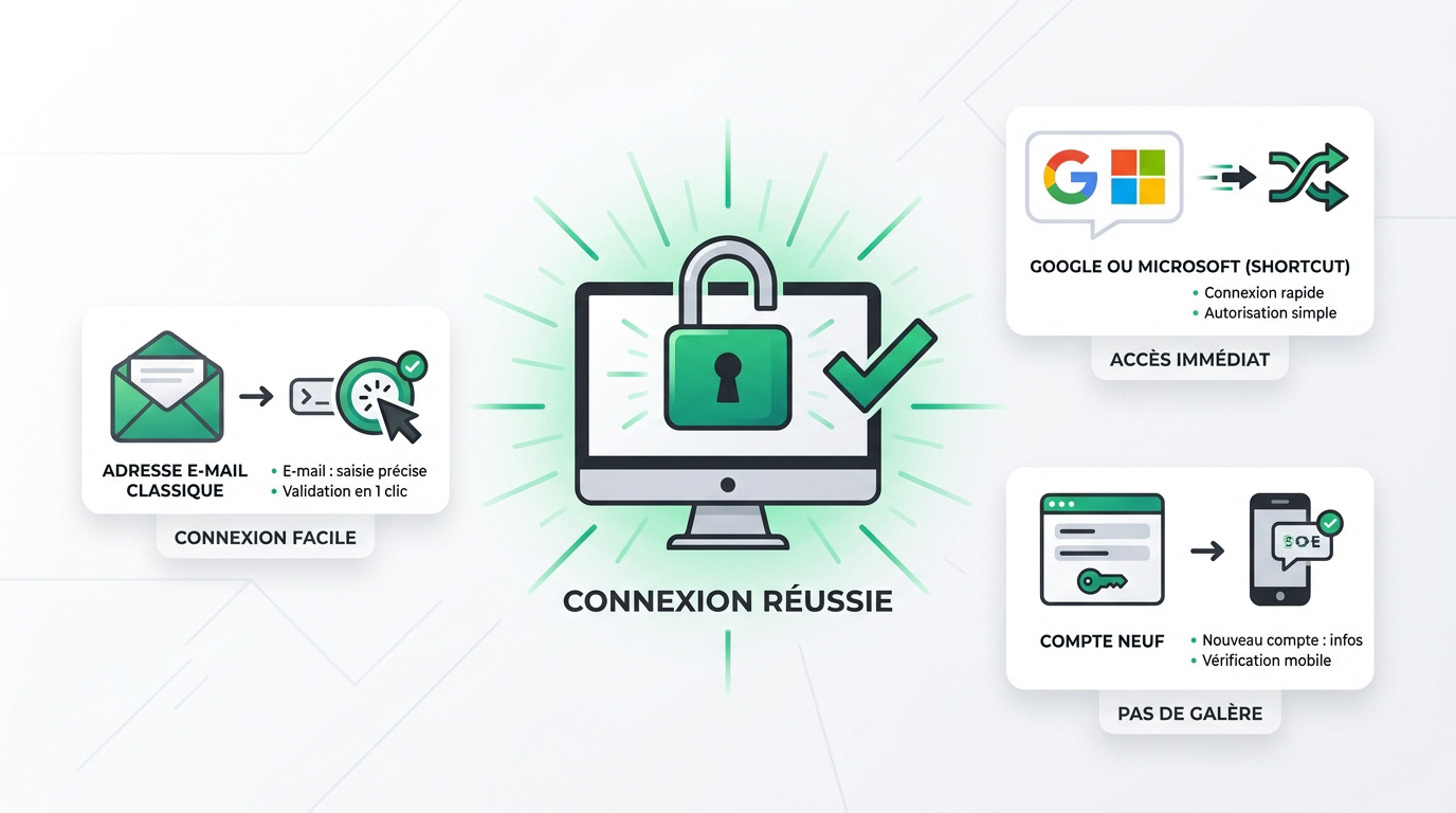Interface de connexion à ChatGPT avec les options e-mail et réseaux sociaux