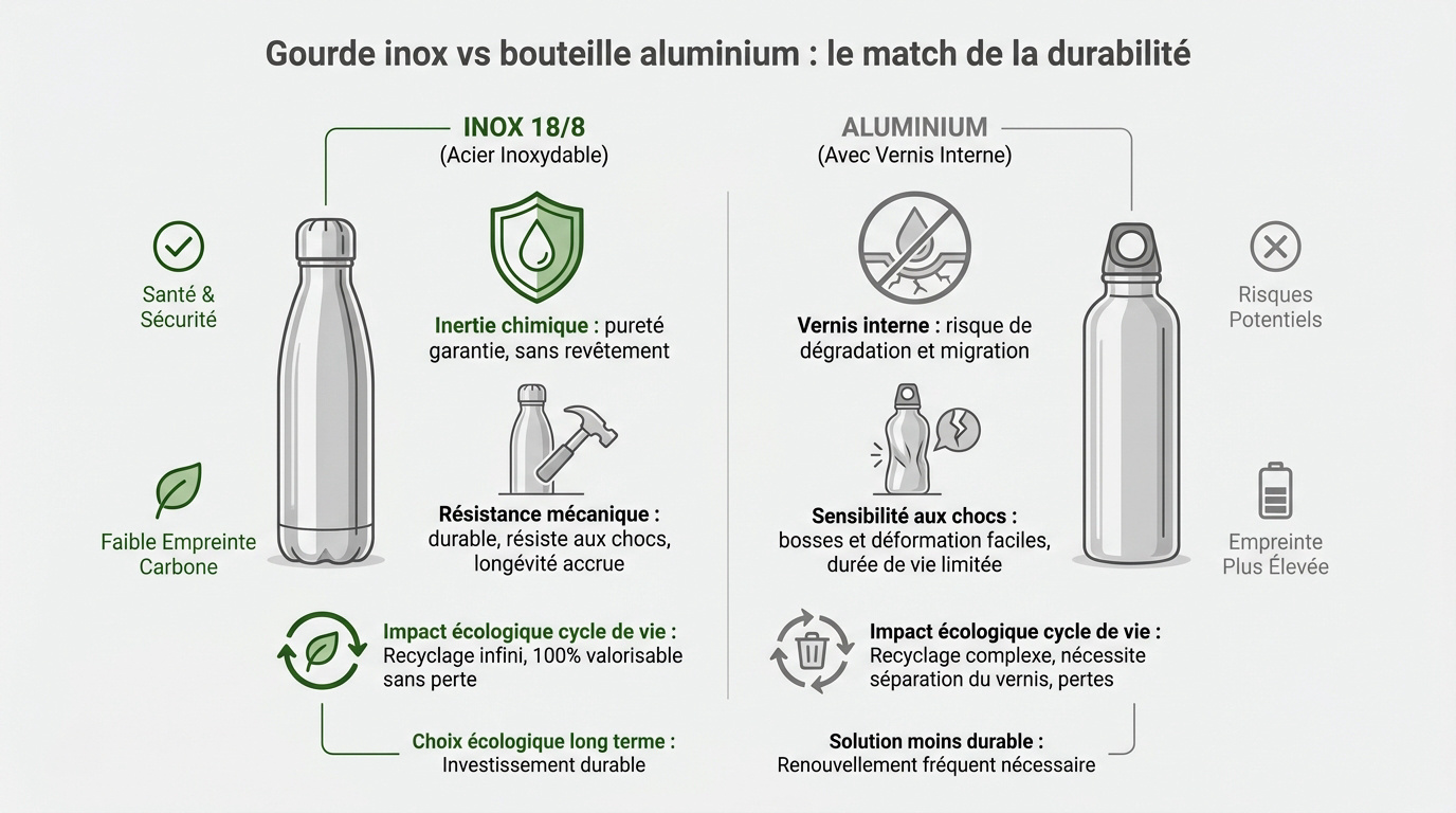 Comparaison de la résistance entre une gourde en inox et une bouteille en aluminium