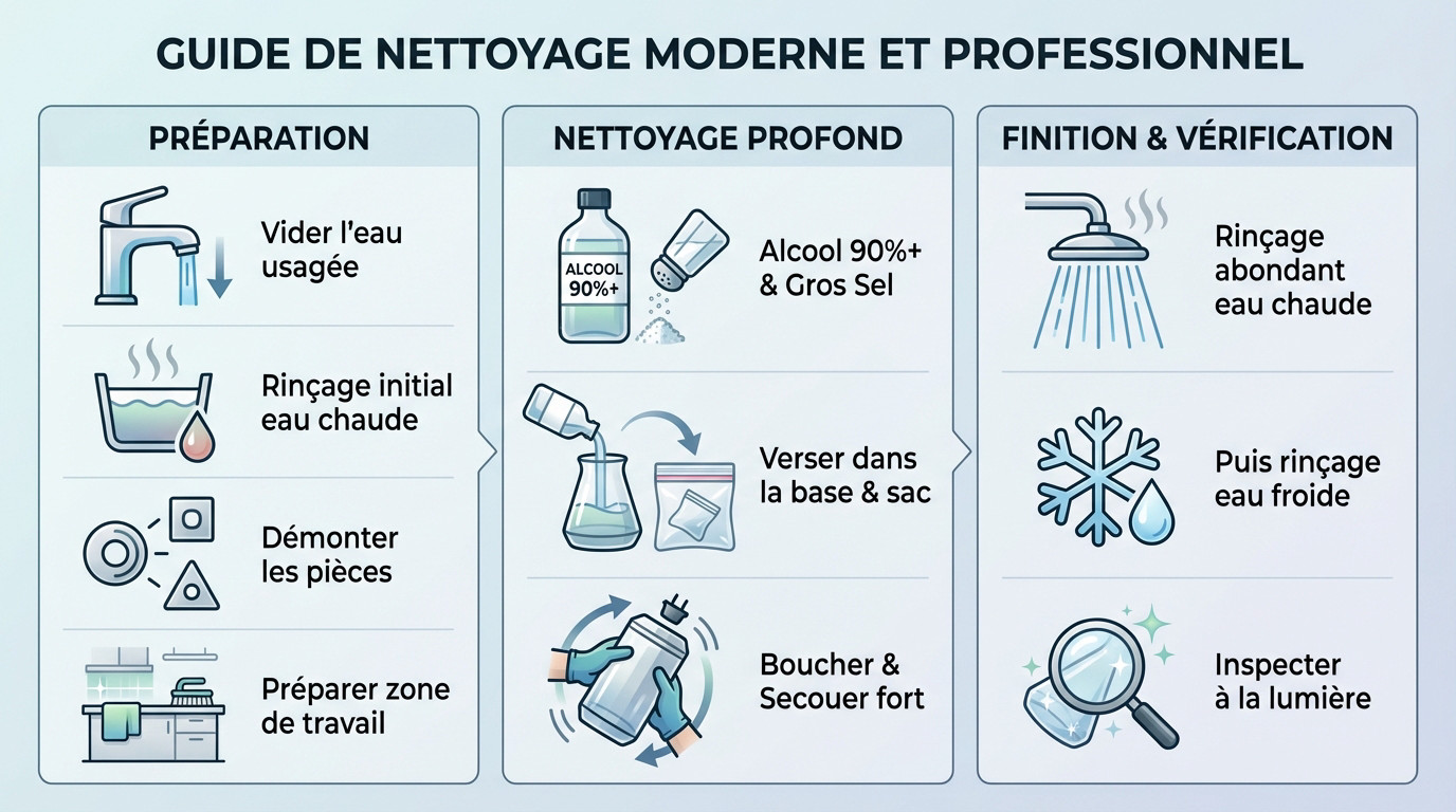 Guide de nettoyage professionnel pour bang en verre avec alcool et sel
