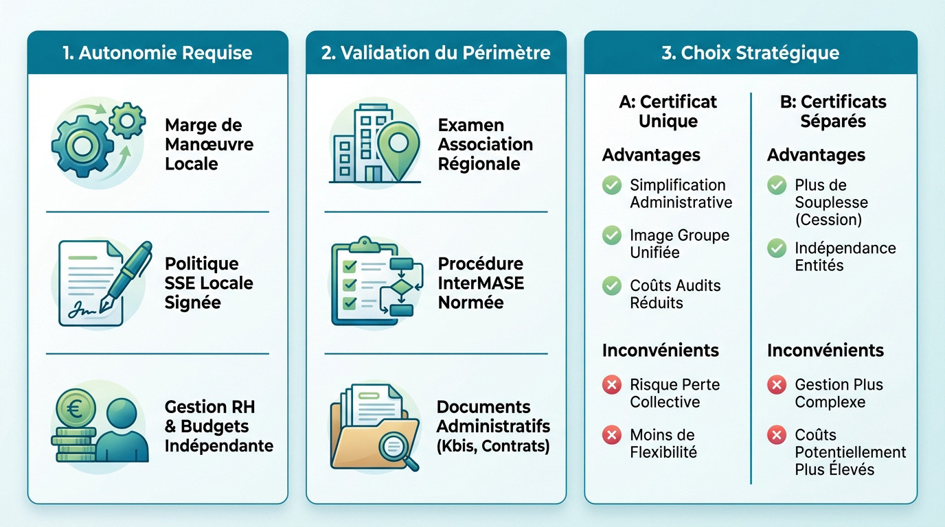 Schéma décisionnel illustrant l'autonomie du périmètre MASE et le choix stratégique d'extension