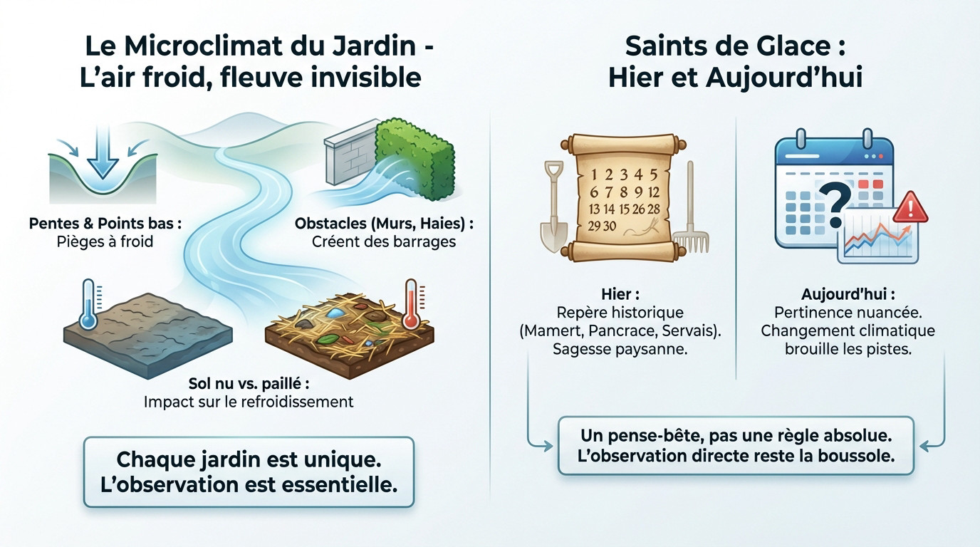 Schéma illustrant l'impact du microclimat et l'évolution des Saints de Glace