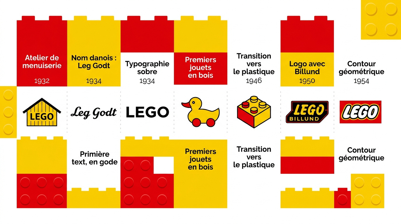 Évolution chronologique du logo Lego entre 1932 et 1954
