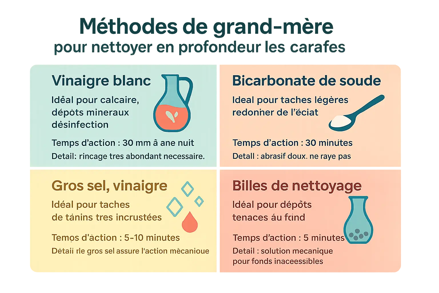Illustration des méthodes de nettoyage de carafe à vin