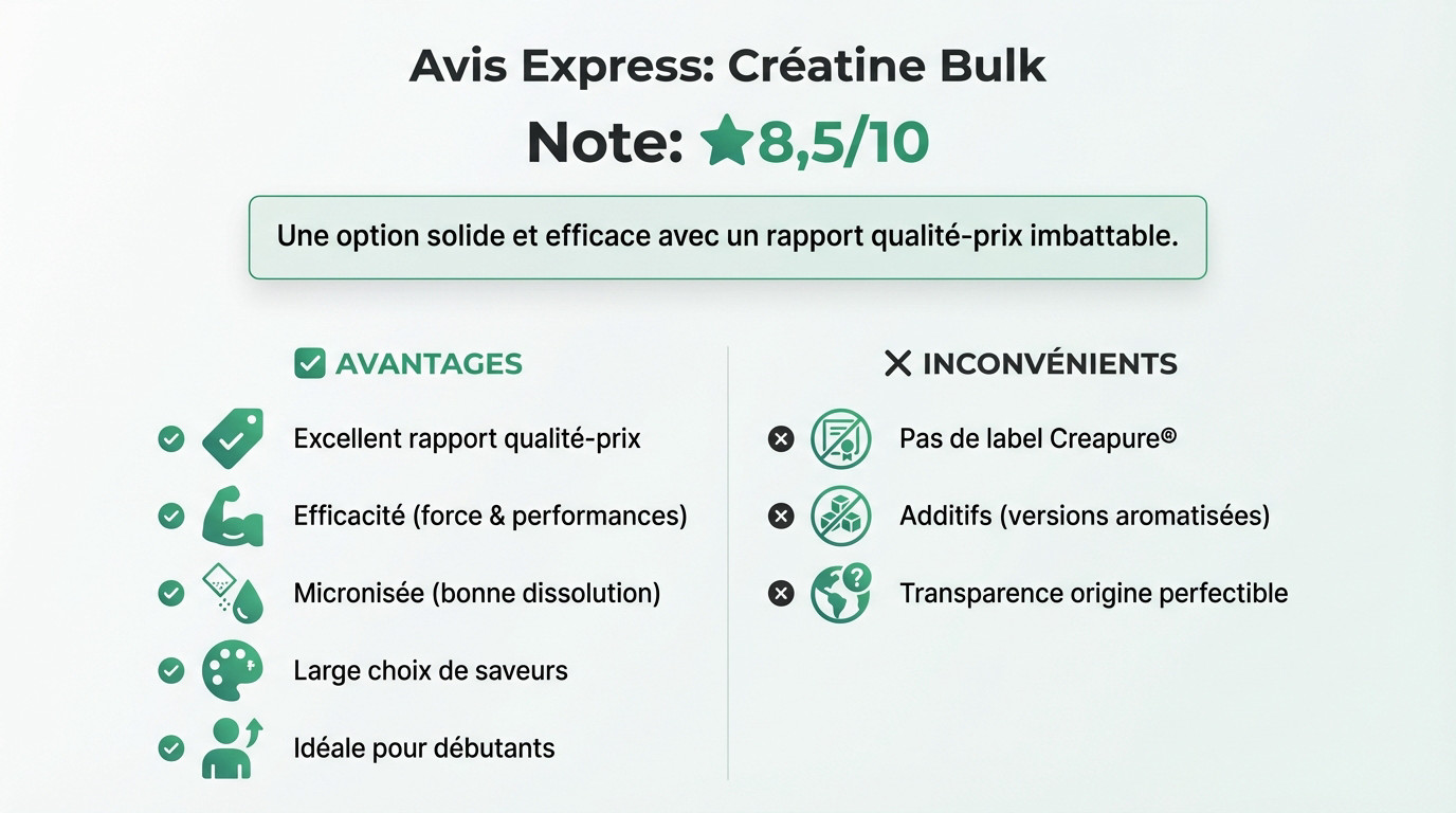 Tableau récapitulatif des avantages et inconvénients de la créatine Bulk