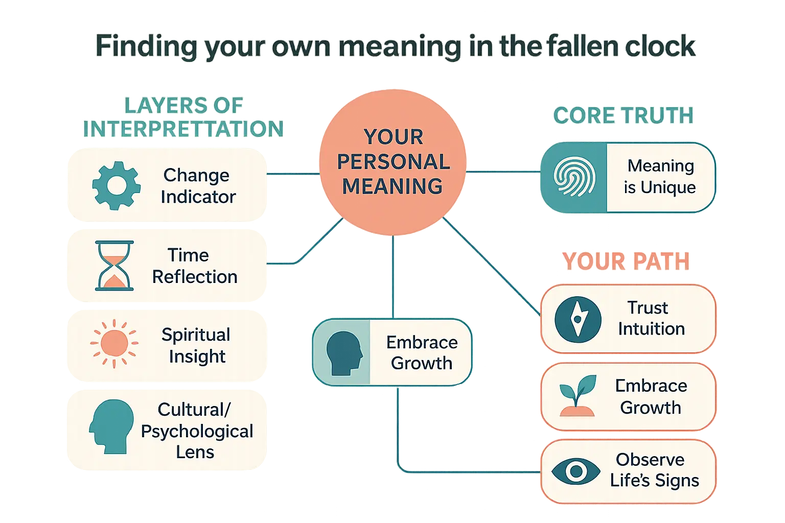 Infographic on finding personal meaning in a fallen clock