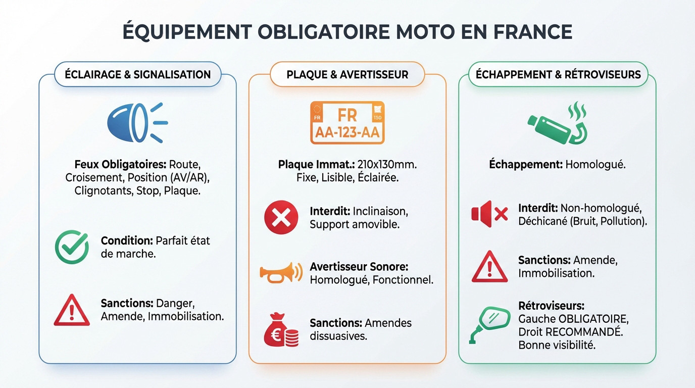 Moto équipée conformément à la loi avec éclairage et plaque d'immatriculation aux normes
