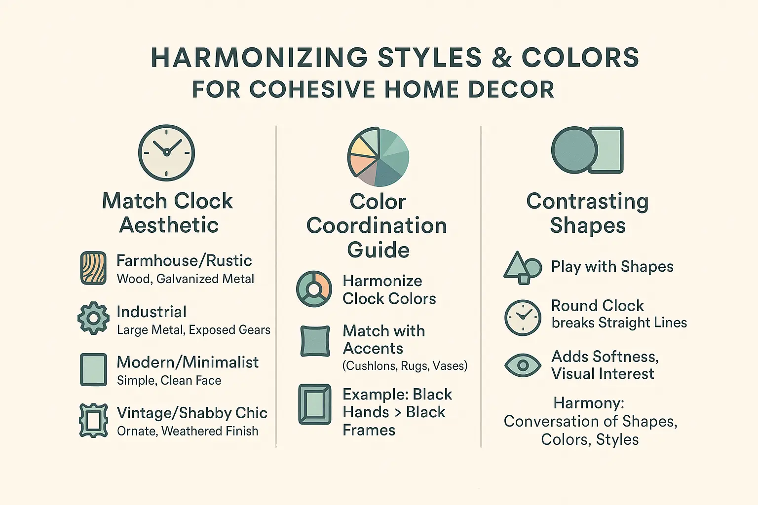 Harmonizing wall clock decor with room aesthetics