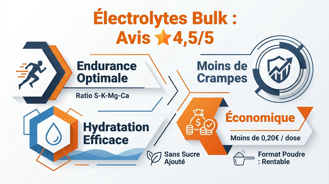 Infographie comparative des bénéfices et du coût des électrolytes Bulk pour le sport