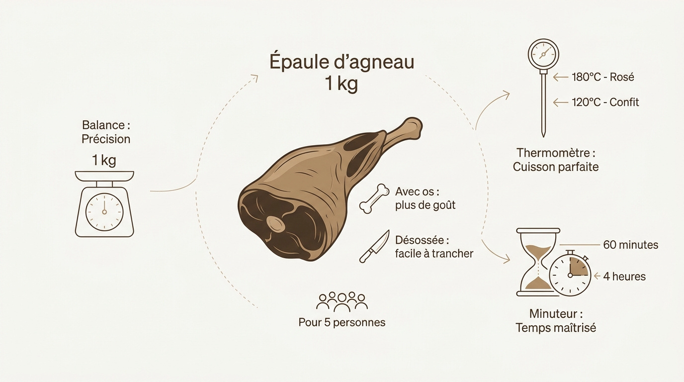 Préparation d'une épaule d'agneau avec ail et herbes aromatiques avant cuisson