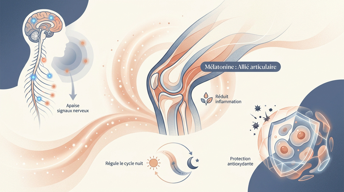Illustration de la mélatonine agissant sur le système nerveux et le cycle du sommeil