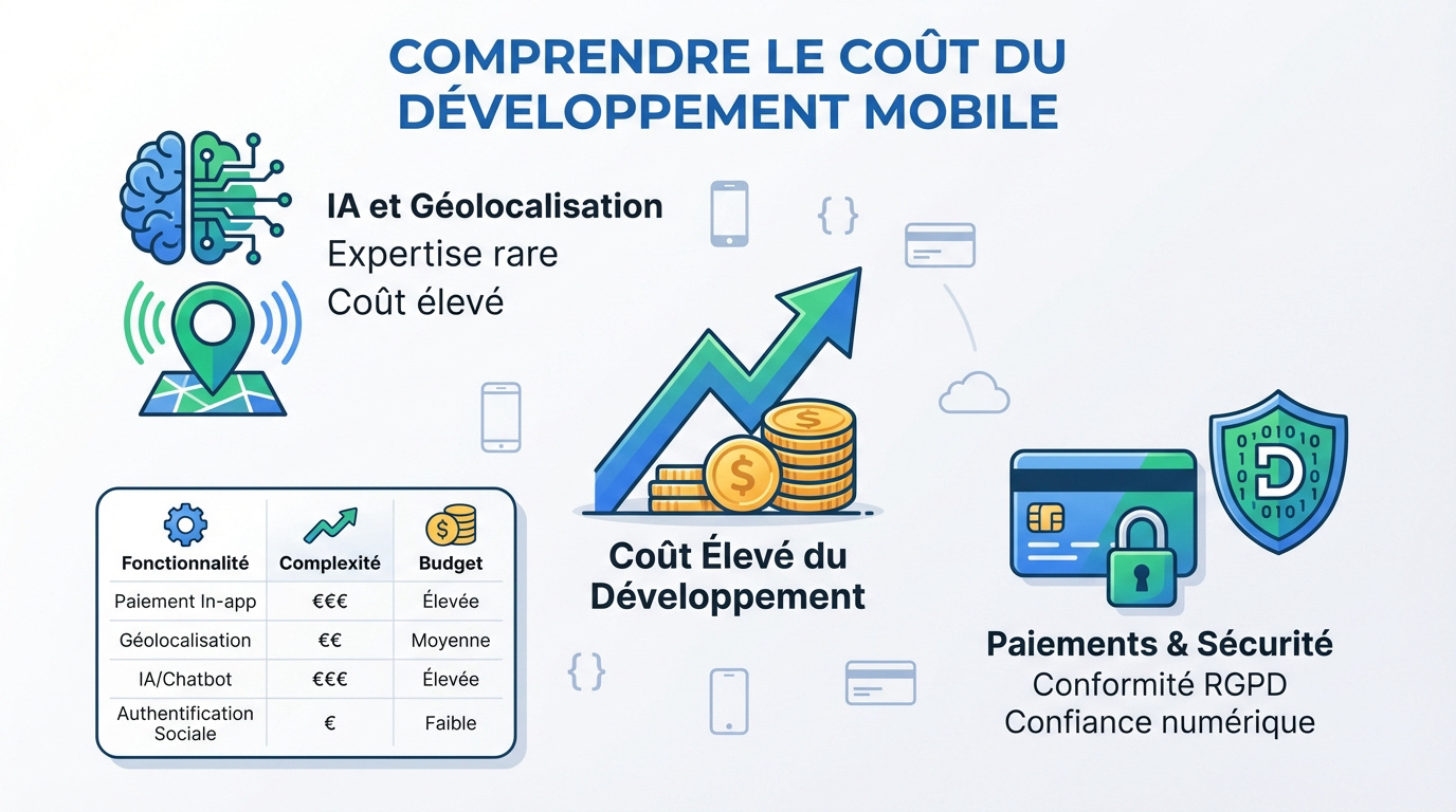 Analyse des coûts de développement d'une application mobile selon les fonctionnalités
