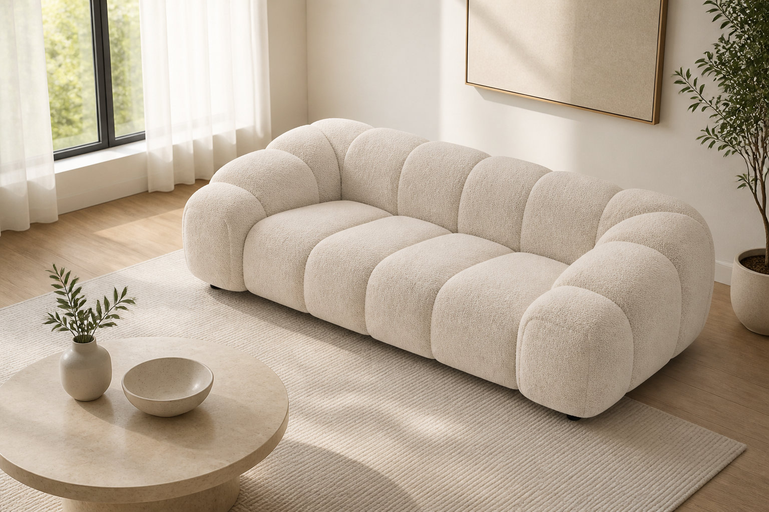 Canapé 3 places en velours texturé beige - AVA