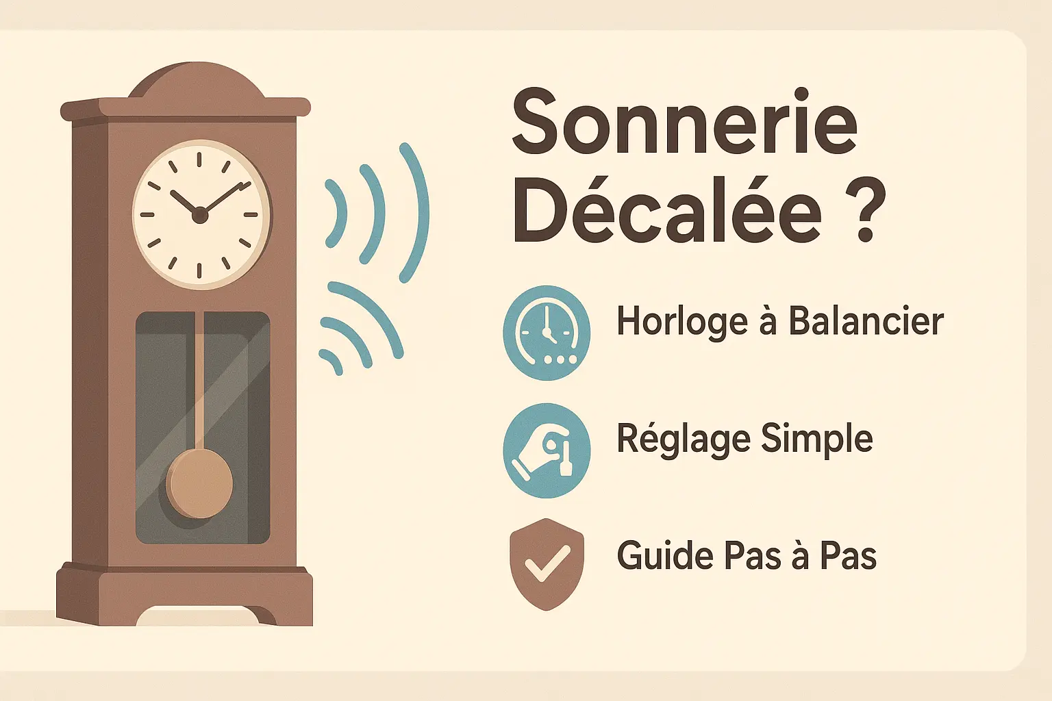 Infographie sur le réglage de la sonnerie d'une horloge mécanique avec des étapes illustrées