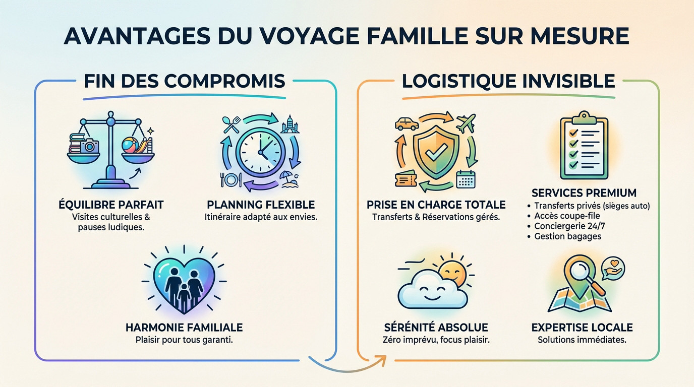 Famille profitant d'un voyage sur mesure organisé sans stress
