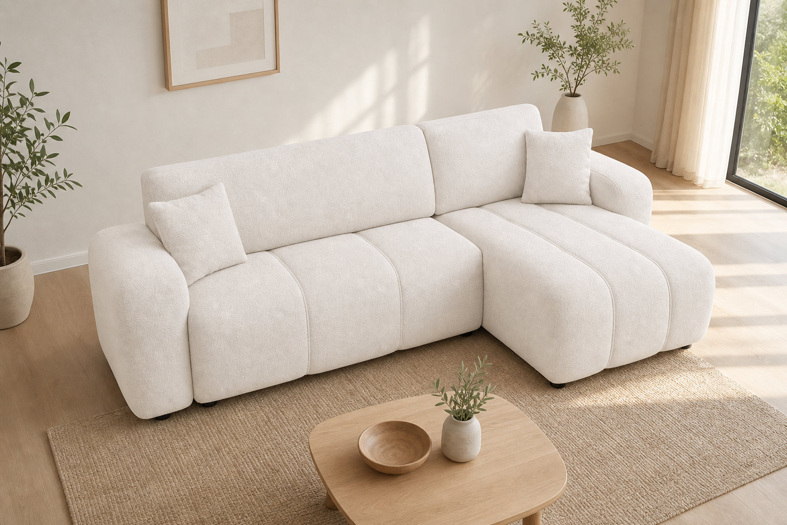 Canapé nuage d'angle convertible NICOLE en tissu beige
