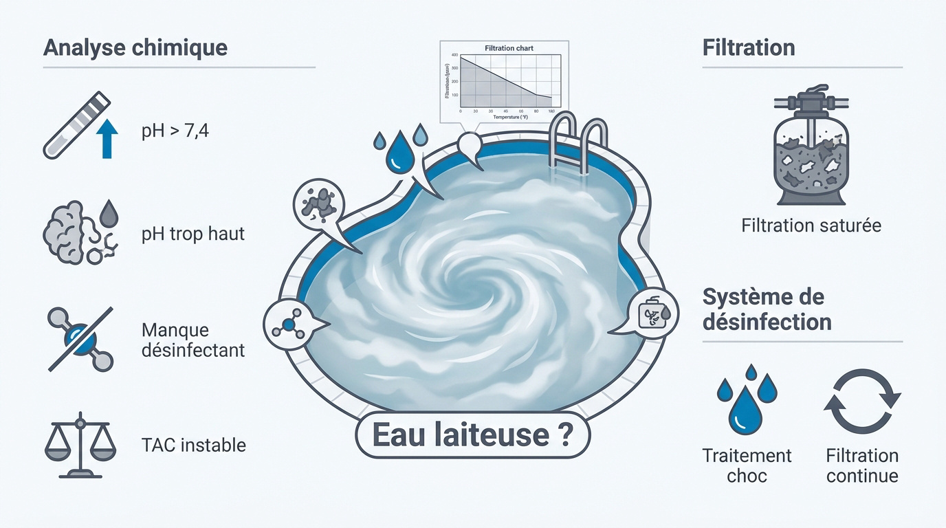 Eau de piscine trouble et laiteuse