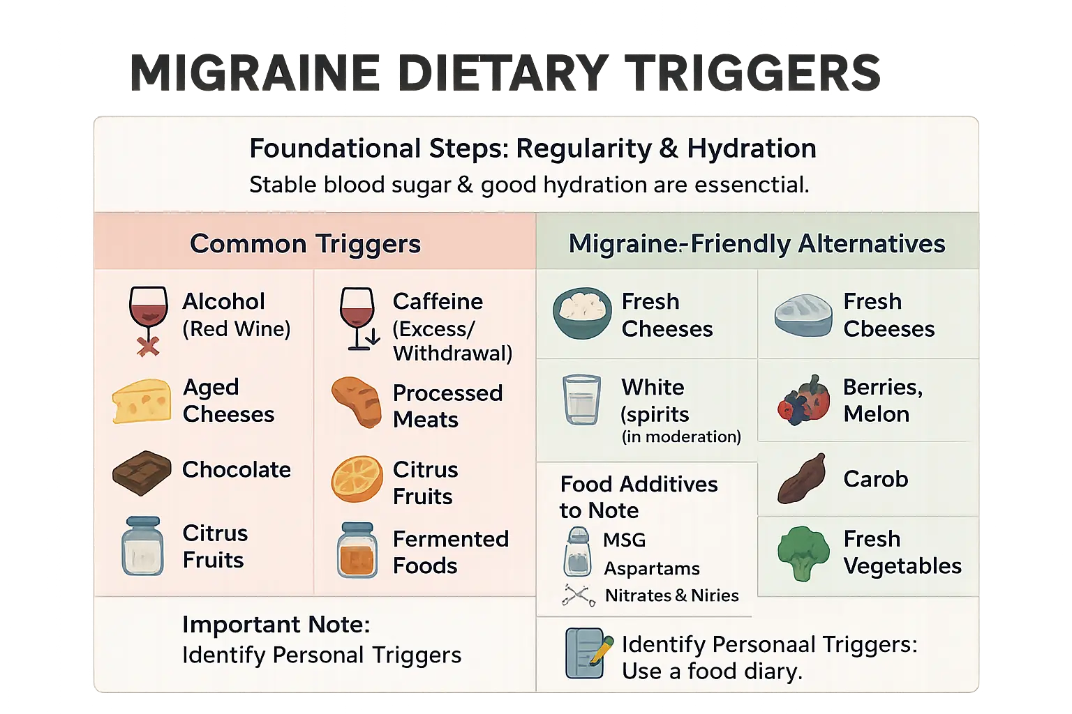 Visual guide to migraine dietary triggers