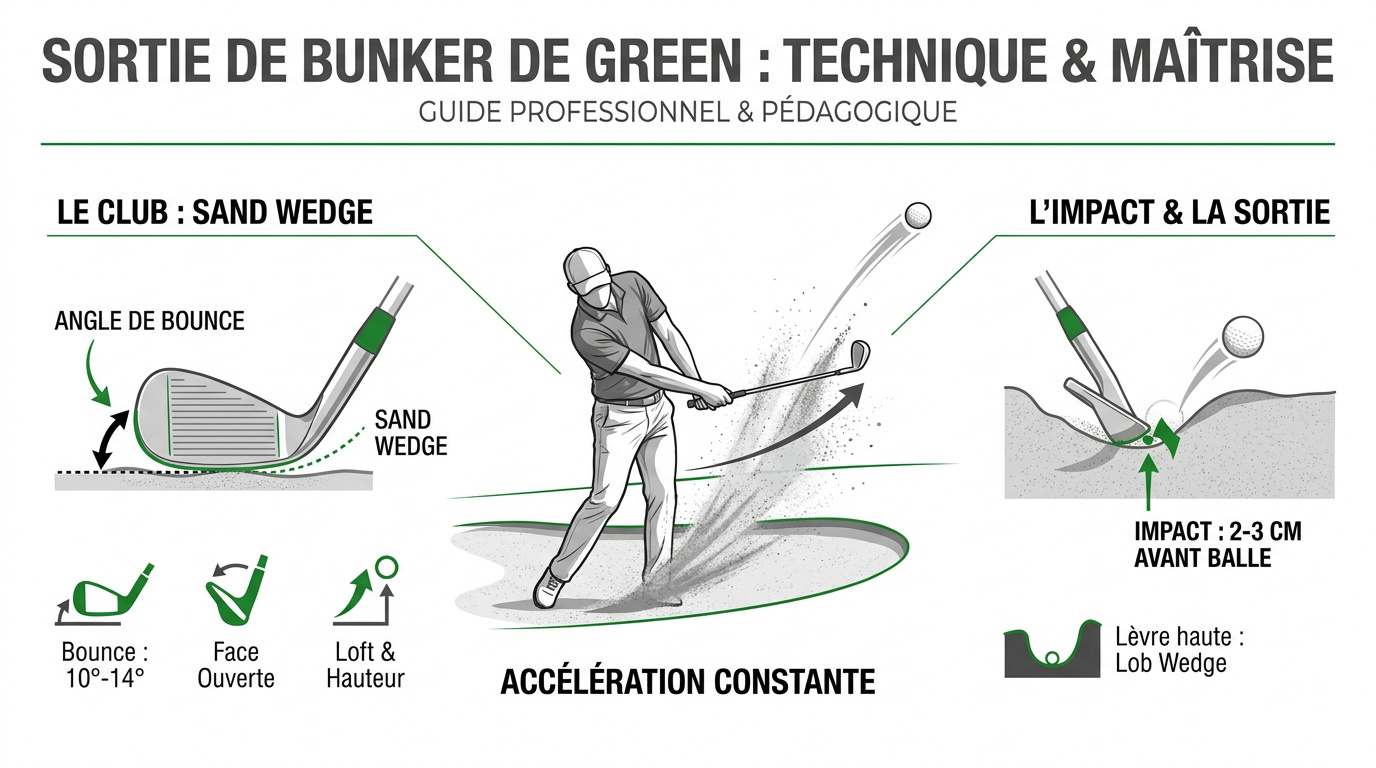 Technique de sortie de bunker de green avec un sand wedge face ouverte