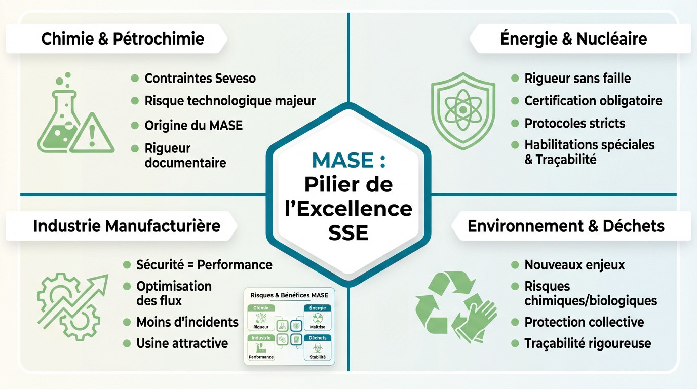 Infographie illustrant le MASE comme pilier de l'excellence SSE dans l'industrie