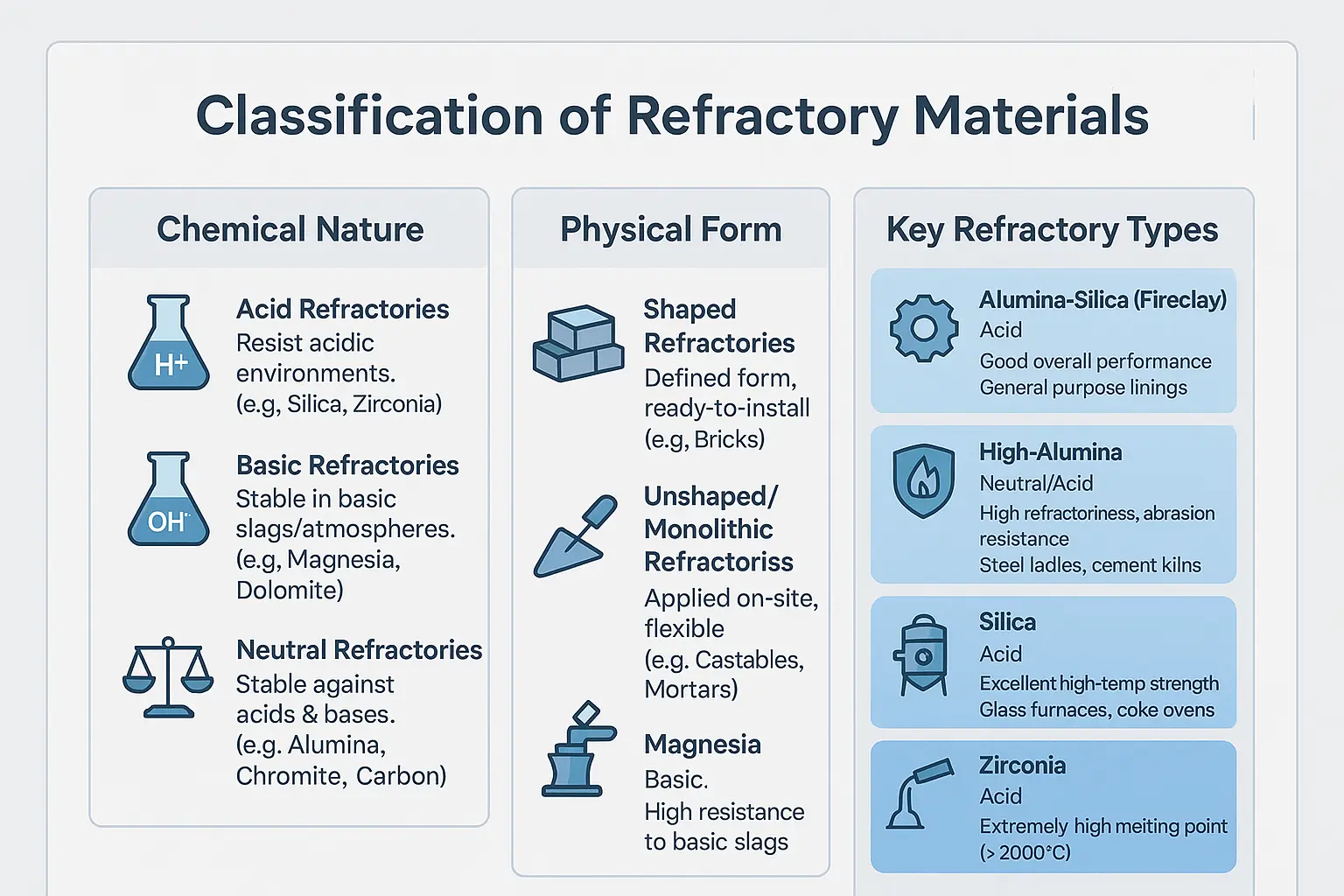 Refractory materials classification infographic