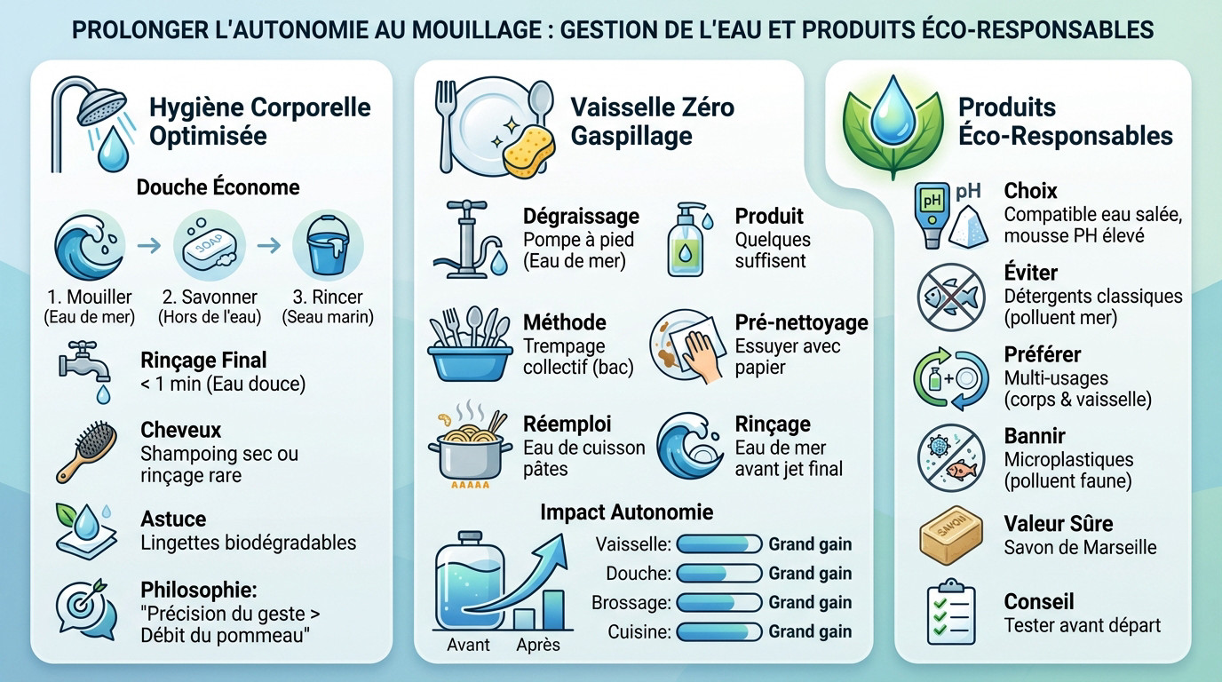 Produits éco-responsables et gestion de l'eau au mouillage sur un voilier