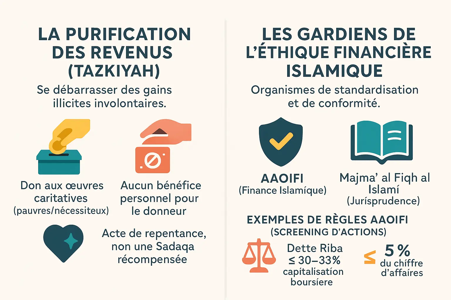 Illustration de la purification des revenus et des institutions de régulation en finance islamique