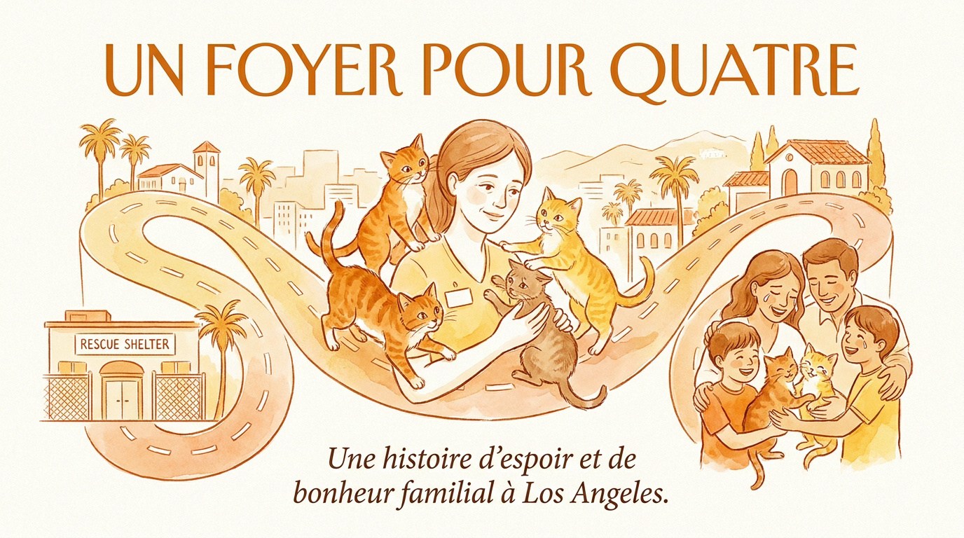 Quatre chatons sauvés et adoptés ensemble dans une famille à Los Angeles