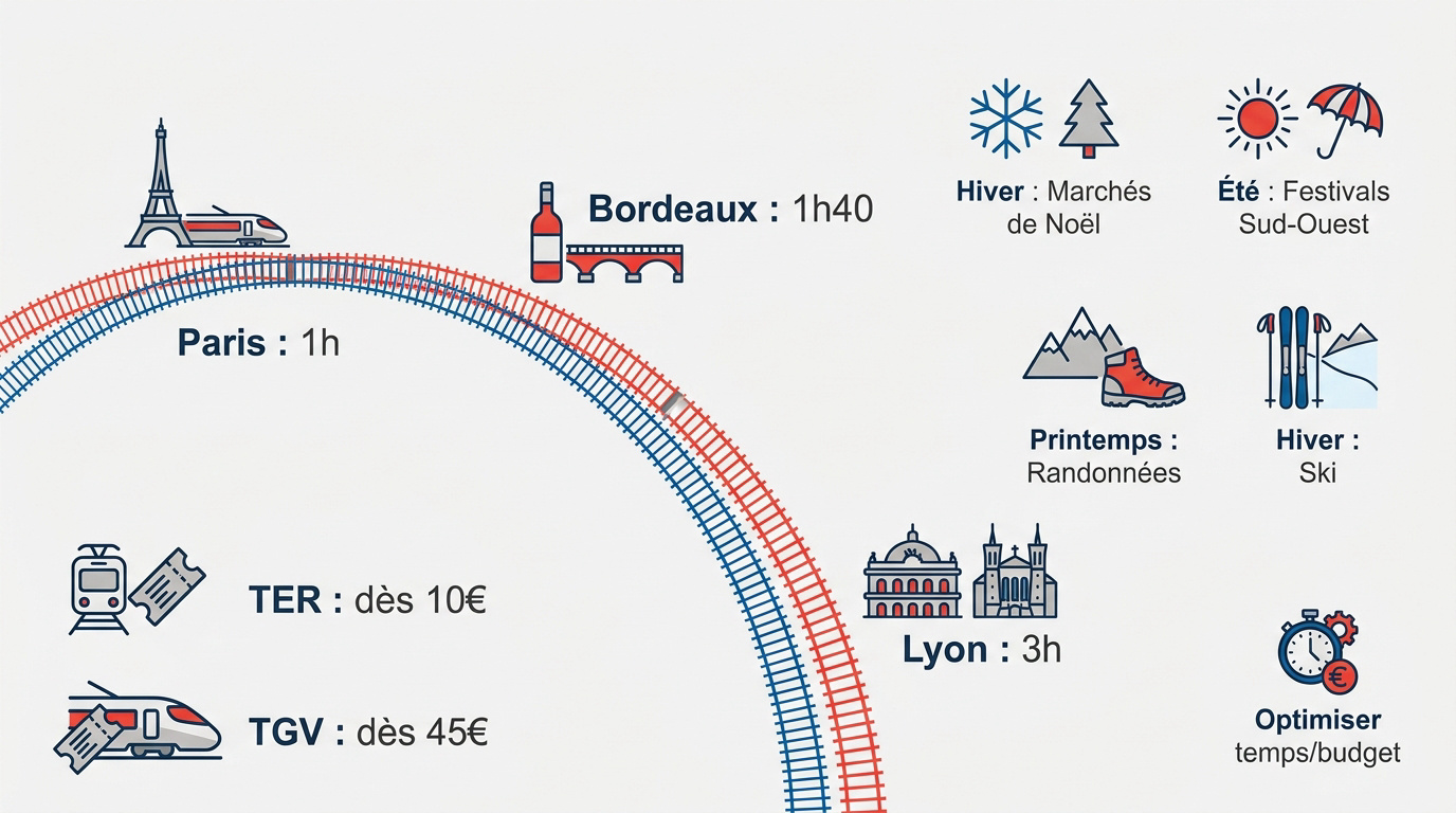 Voyageurs en gare de Tours consultant les horaires des trains pour un weekend