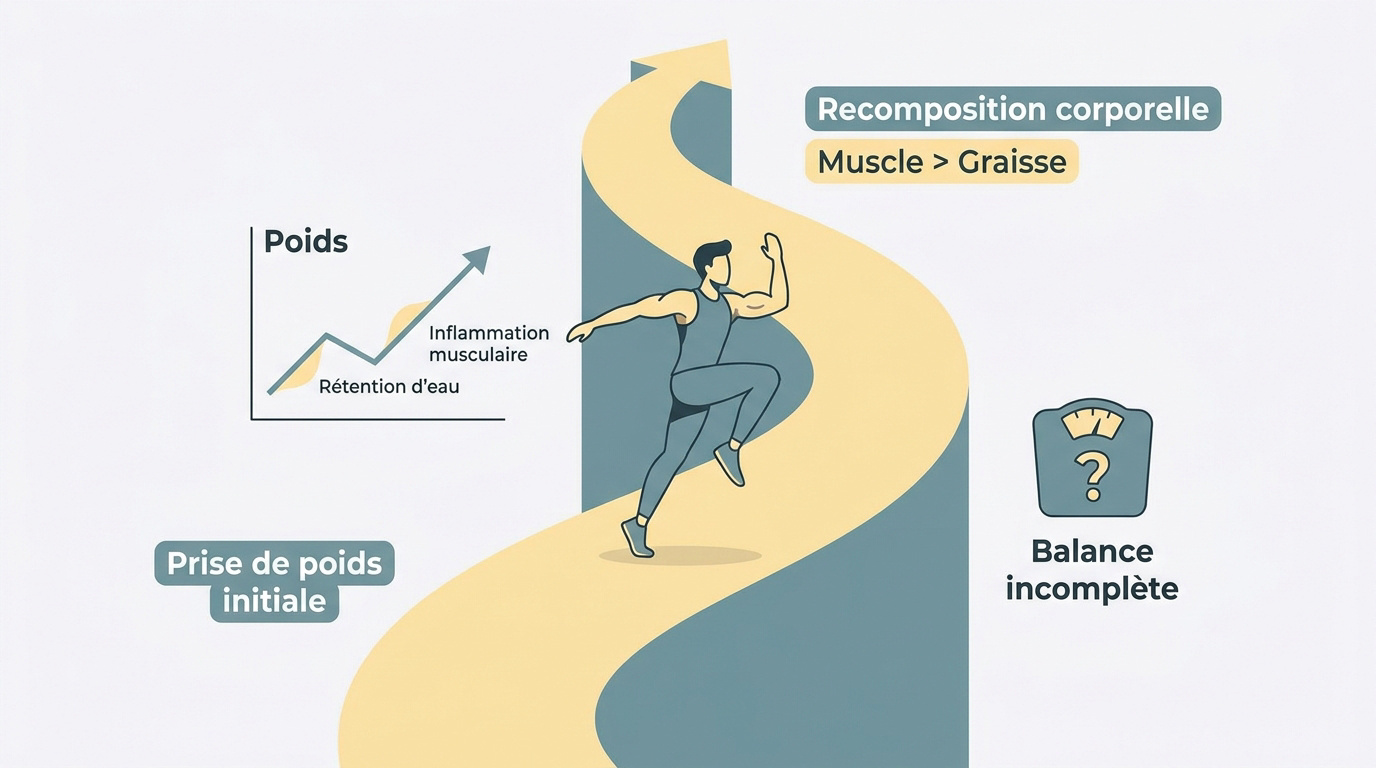Graphique montrant l'évolution de la composition corporelle entre masse grasse et masse musculaire