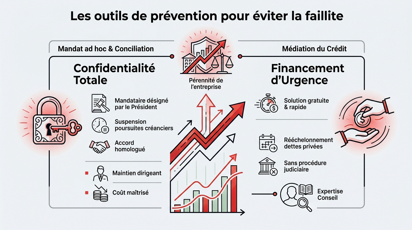 Entreprise en difficulté financière cherchant des solutions de prévention amiable
