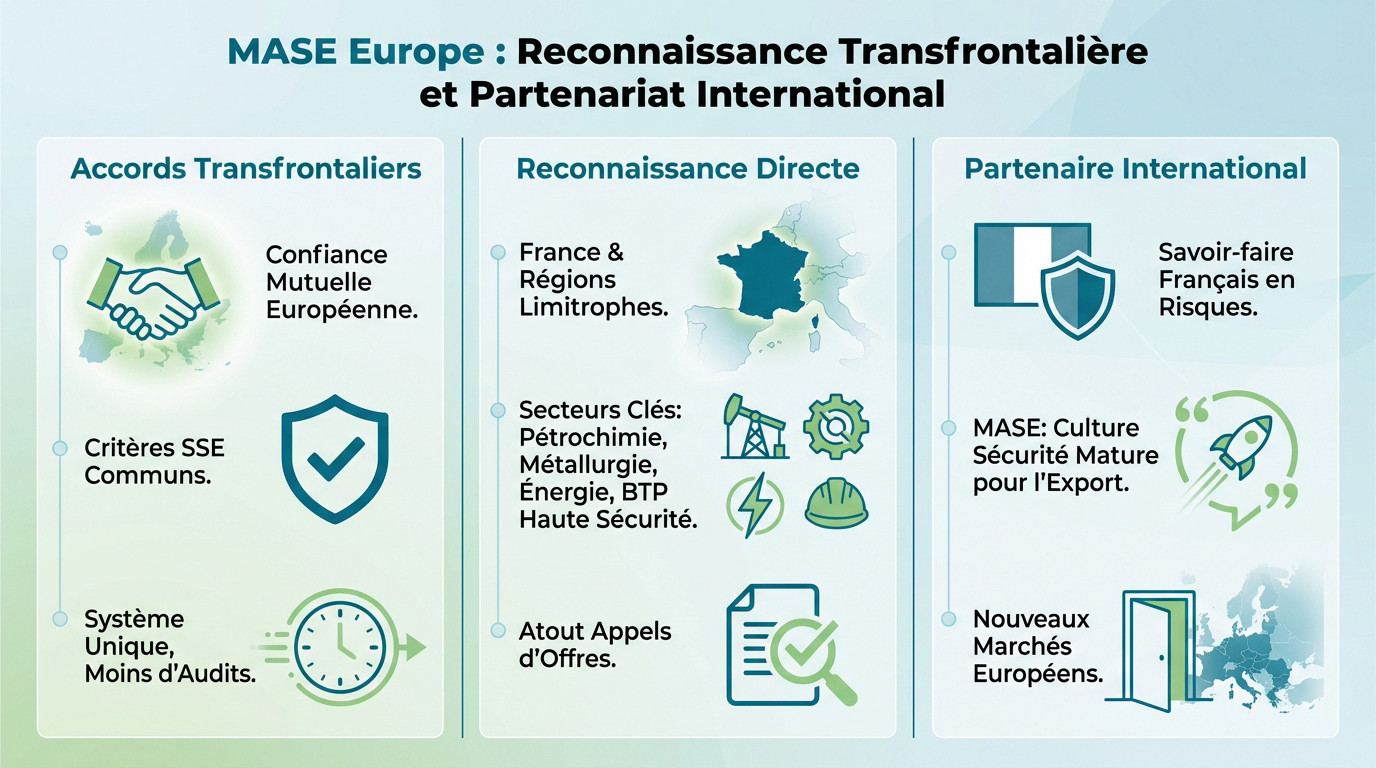Carte illustrant la reconnaissance du certificat MASE en Europe et les partenariats internationaux