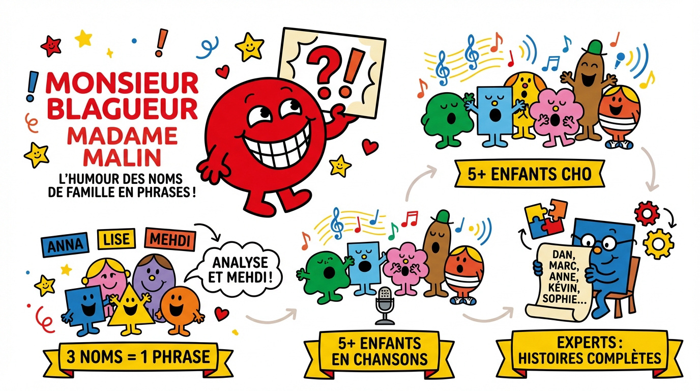 Illustration de blagues Monsieur et Madame avec des familles nombreuses