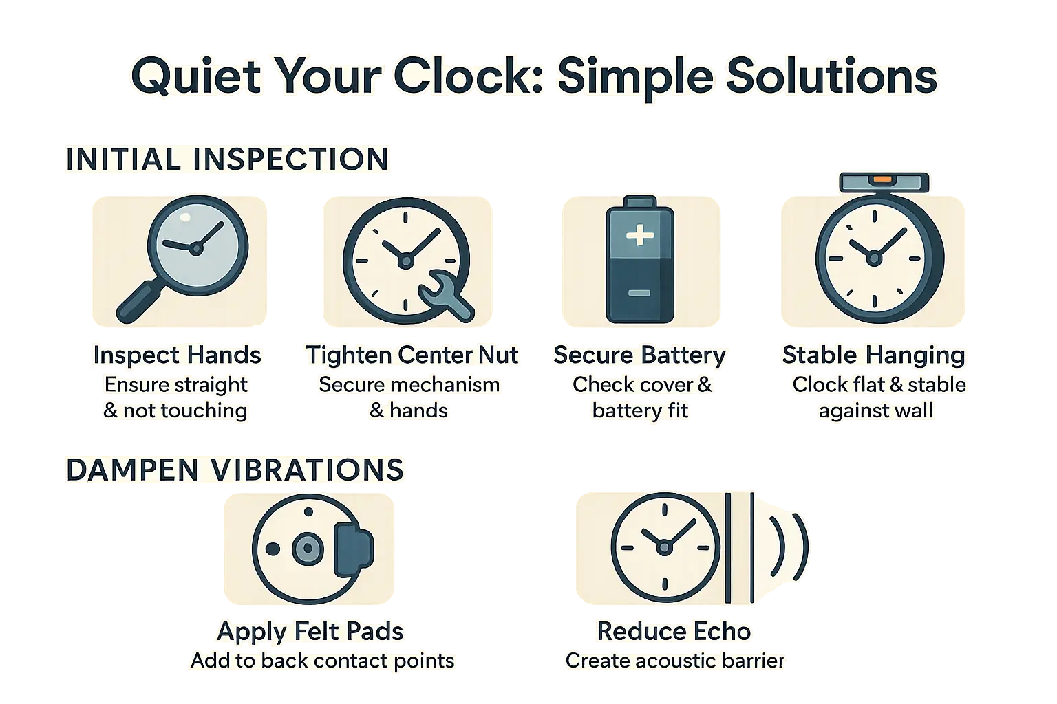 Silent clock solutions with felt pads and proper maintenance steps