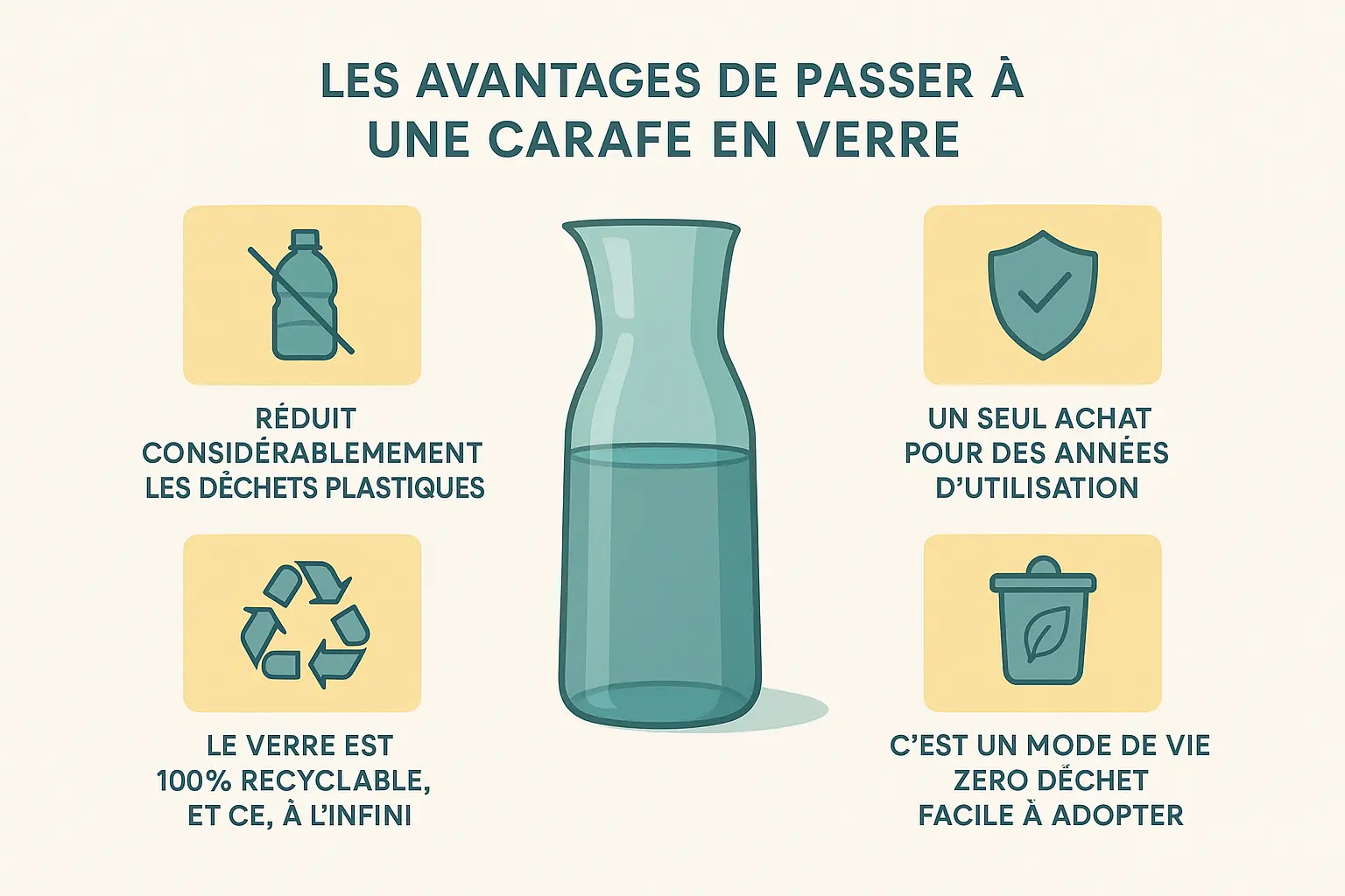 Illustration d'une carafe en verre sur une table