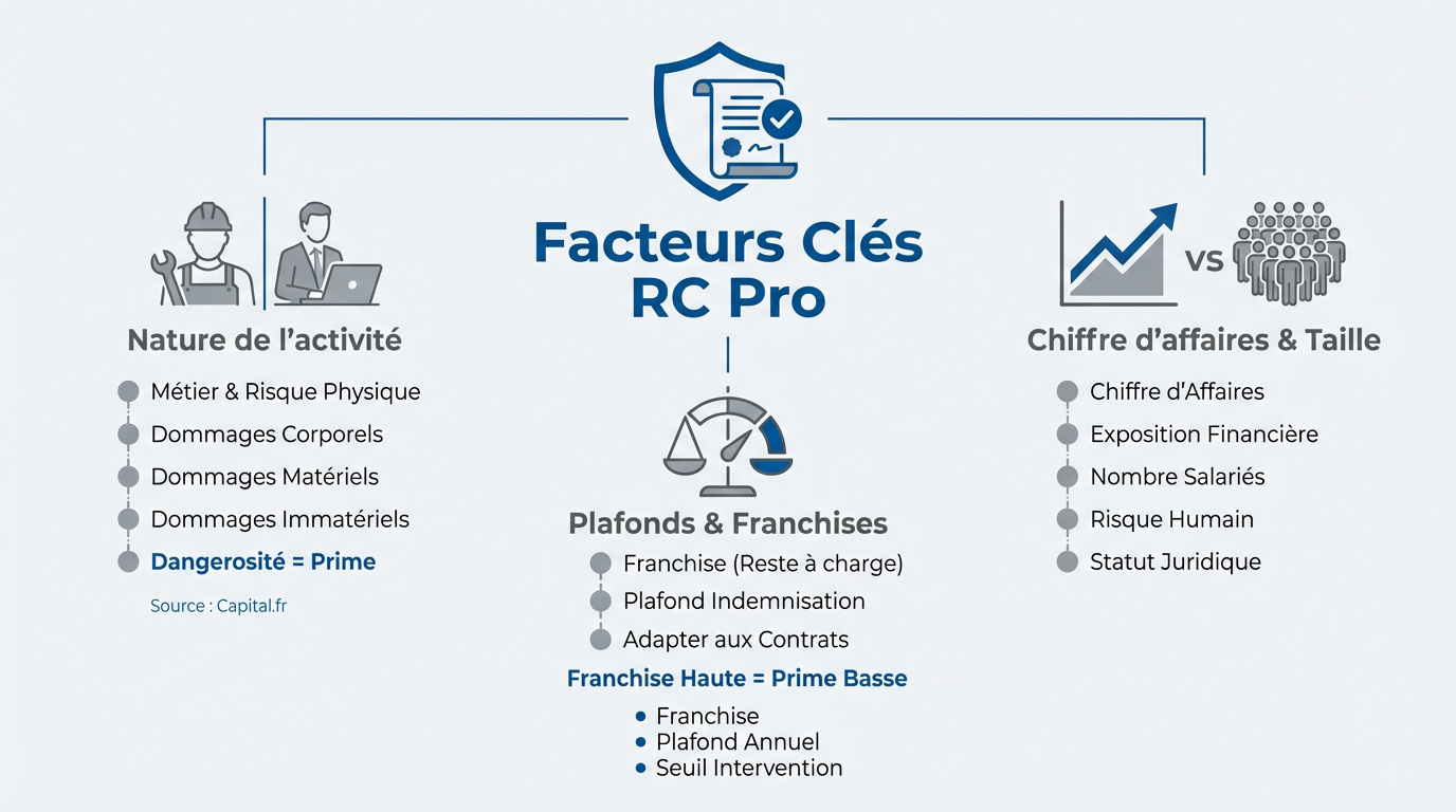 Graphique illustrant les facteurs déterminants du coût d'une assurance RC Pro