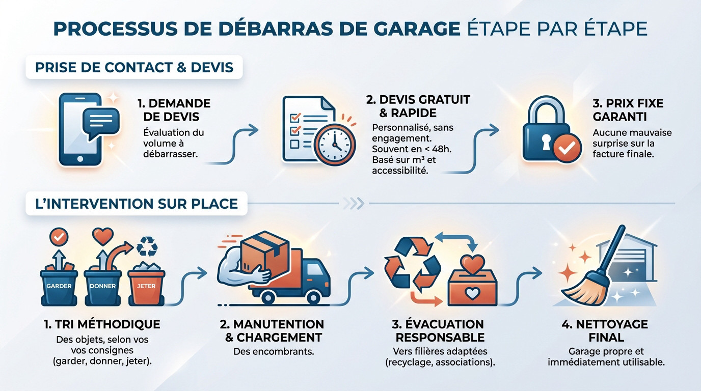 Processus de débarras de garage étape par étape par des professionnels