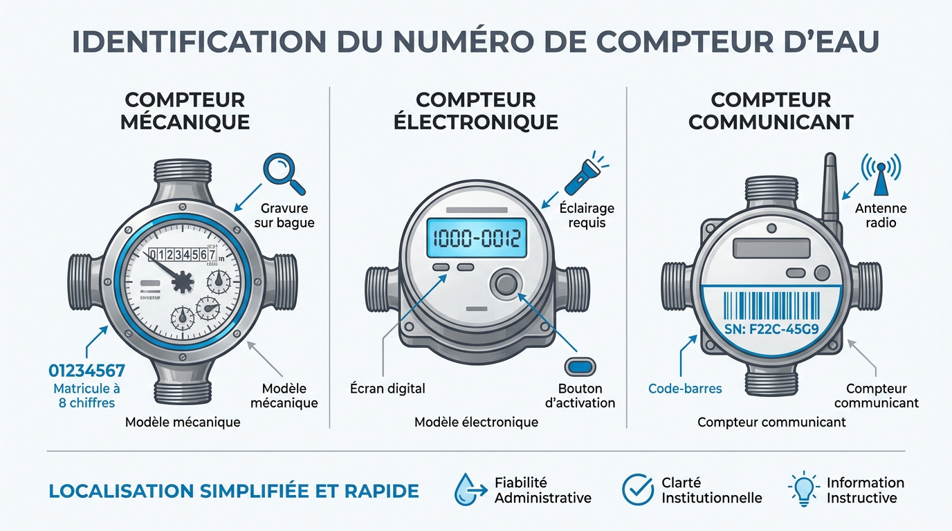 gros plan sur le numéro de série gravé sur un compteur d'eau mécanique