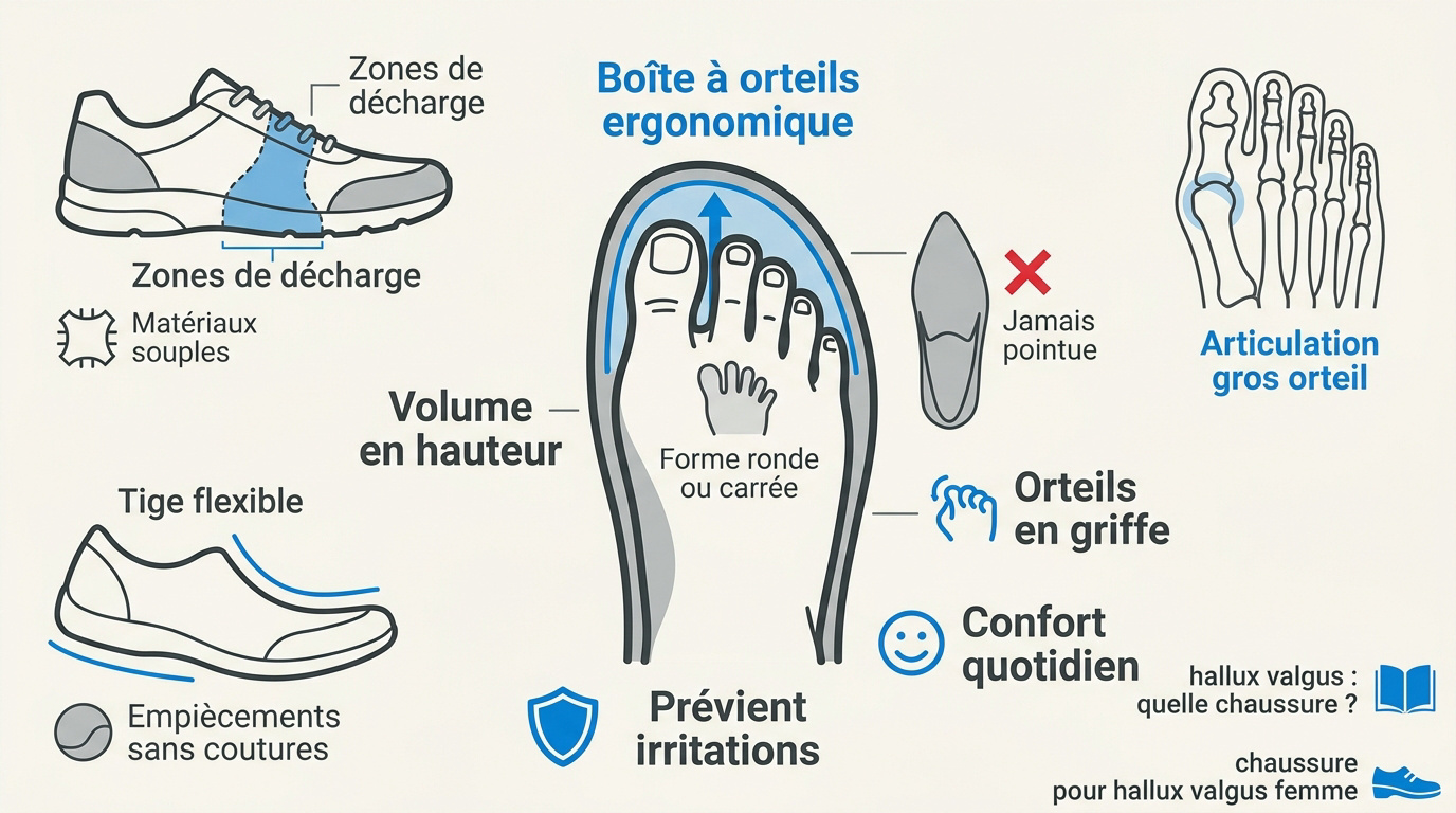 Chaussure large avec toe-box ergonomique pour soulager un hallux valgus