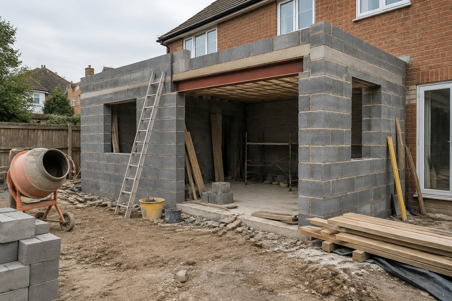 Chantier d'une extension de maison non autorisée