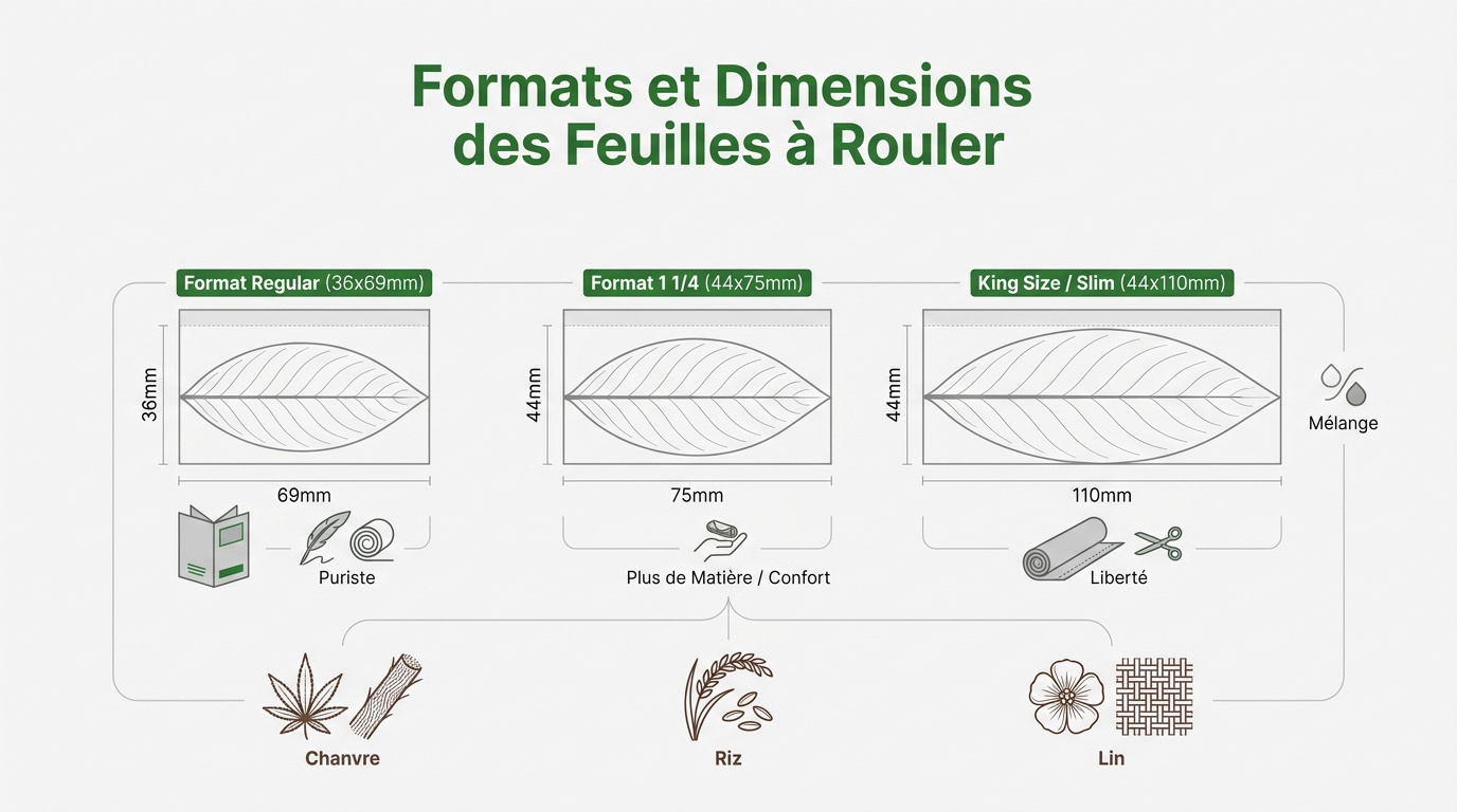Comparatif des différents formats de feuilles à rouler regular slim et king size
