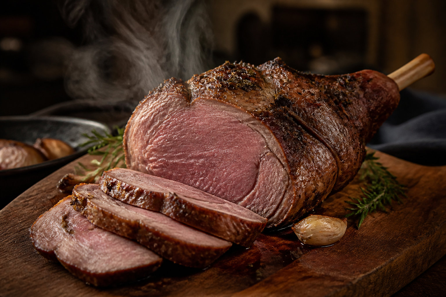 Finitions après cuisson et service du gigot