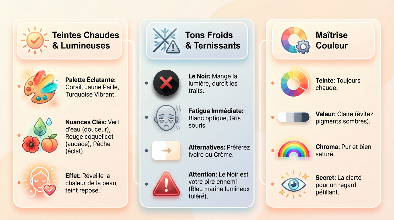 Guide des couleurs et palette idéale pour un teint lumineux femme printemps