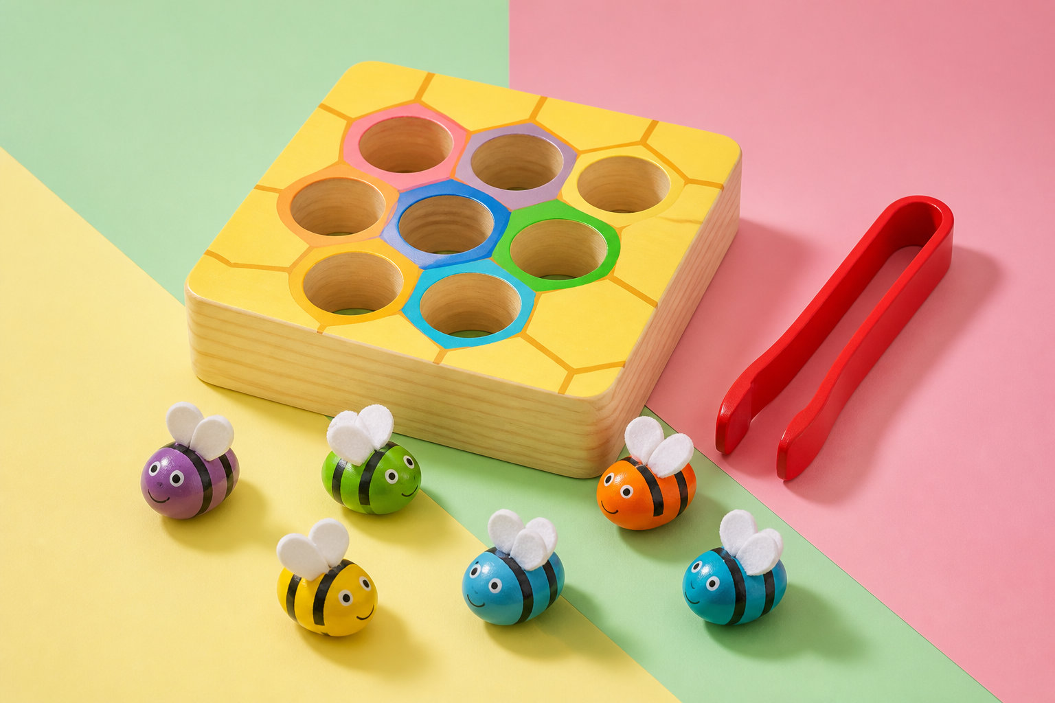 Ruche Montessori en bois : l'éveil chromatique à portée de main