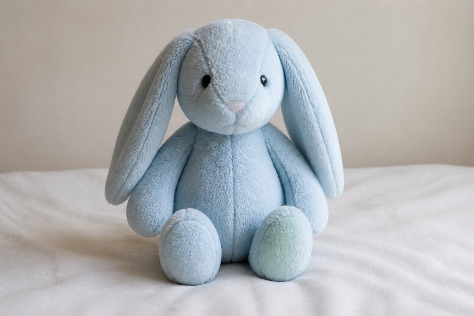 Doudou Lapin double gaze bleu pétrole points dorés : l'élégance sobre