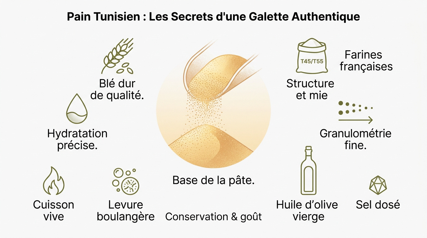 Infographie sur les ingrédients du pain tunisien Kesra