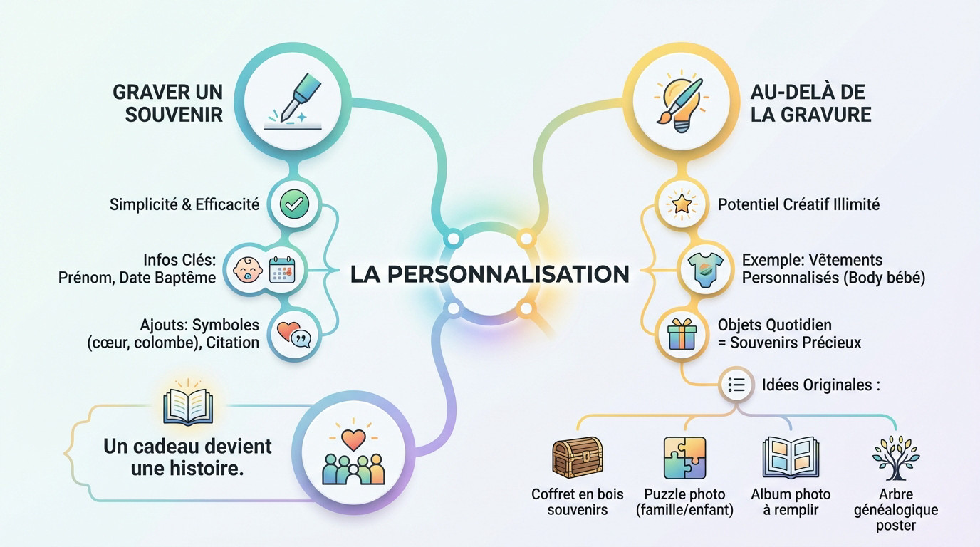 Cadeau bapteme personnalisé avec gravure et objets créatifs