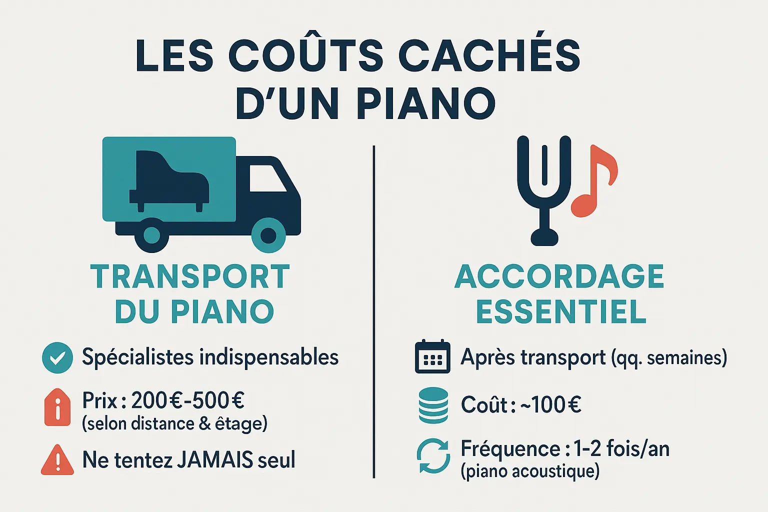 Illustration des coûts cachés liés au transport et à l'accordage d'un piano
