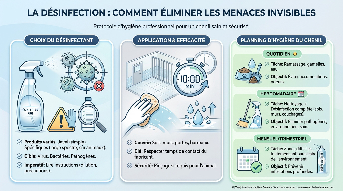 Professionnel effectuant la d&eacute;sinfection minutieuse d'un chenil pour &eacute;liminer les virus