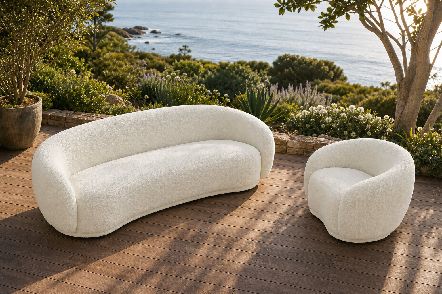 BOVANA : L'ensemble complet avec fauteuil assorti blanc ivoire