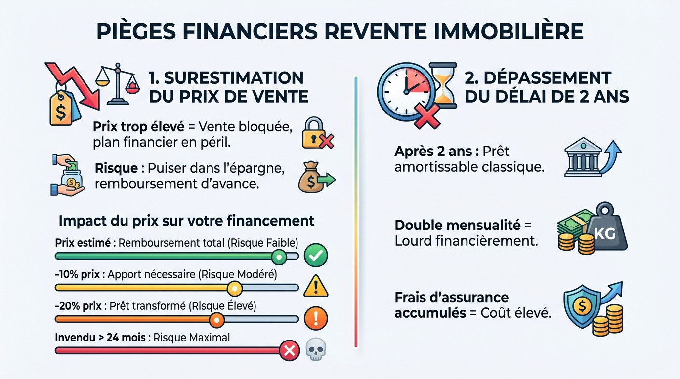 Graphique illustrant les risques financiers d'un prêt relais en cas de mévente